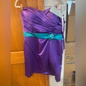 Christina Wu Purple and Teal Strapless Dress